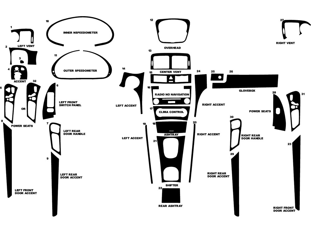 Mercedes-Benz C-Class 2005-2007 (Sedan) Dash Kit Diagram