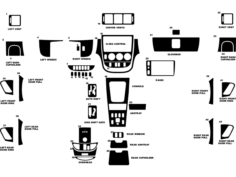 Mercedes-Benz ML-Class 2000-2001 Dash Kit Diagram