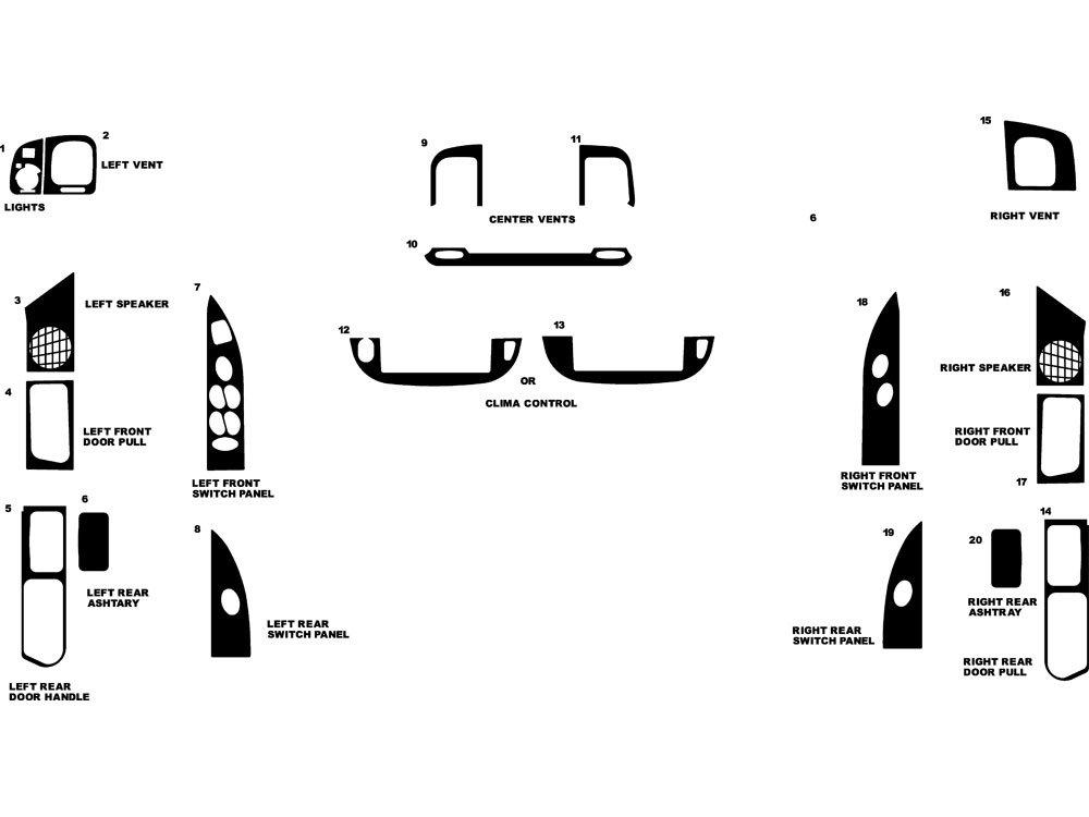 Mercury Grand Marquis 1998-2002 Dash Kit Diagram