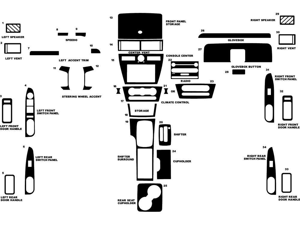 Mercury Milan 2006-2009 Dash Kit Diagram