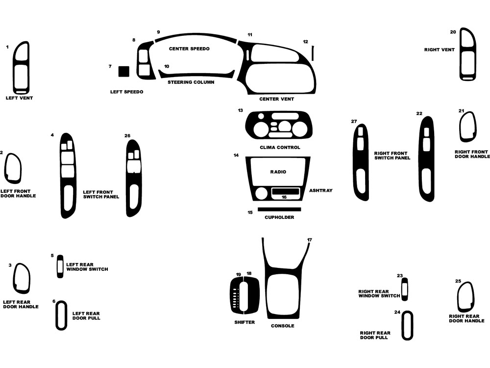 Mitsubishi Mirage 1997-2002 Dash Kit Diagram