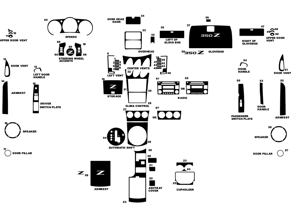 Nissan 350Z 2003-2005 Dash Kit Diagram