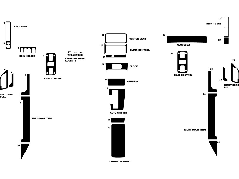 Porsche 928 1978-1989 Dash Kit Diagram