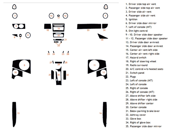 Porsche Cayman 2006-2008 Dash Kit Diagram