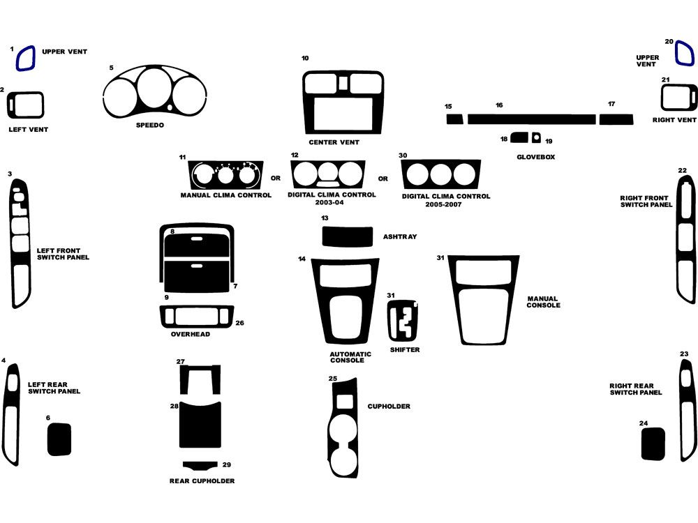 Subaru Forester 2003-2004 Dash Kit Diagram