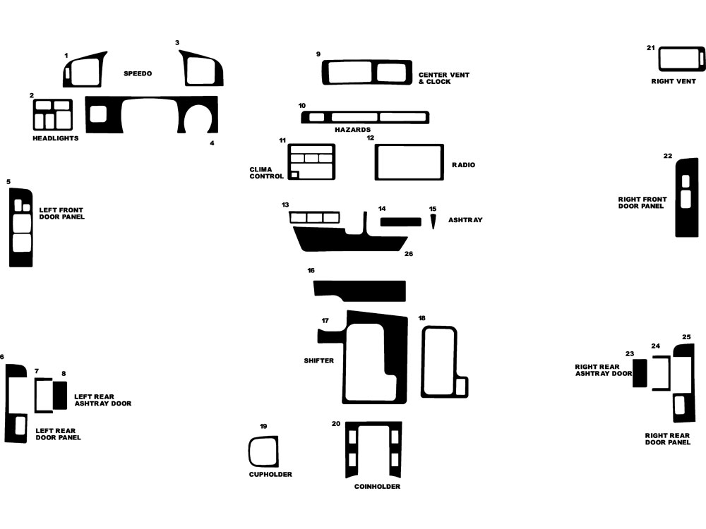 Toyota Land Cruiser 1995-1997 Dash Kit Diagram