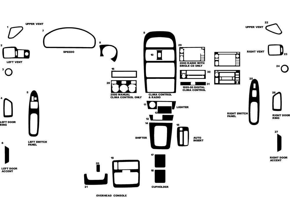 Toyota Solara 1999-2003 Dash Kit Diagram