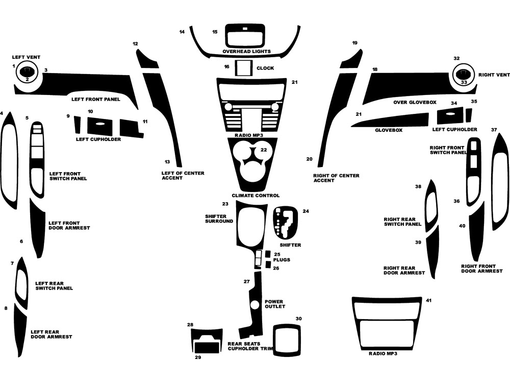 Toyota Yaris 2007-2011 (Sedan) Dash Kit Diagram