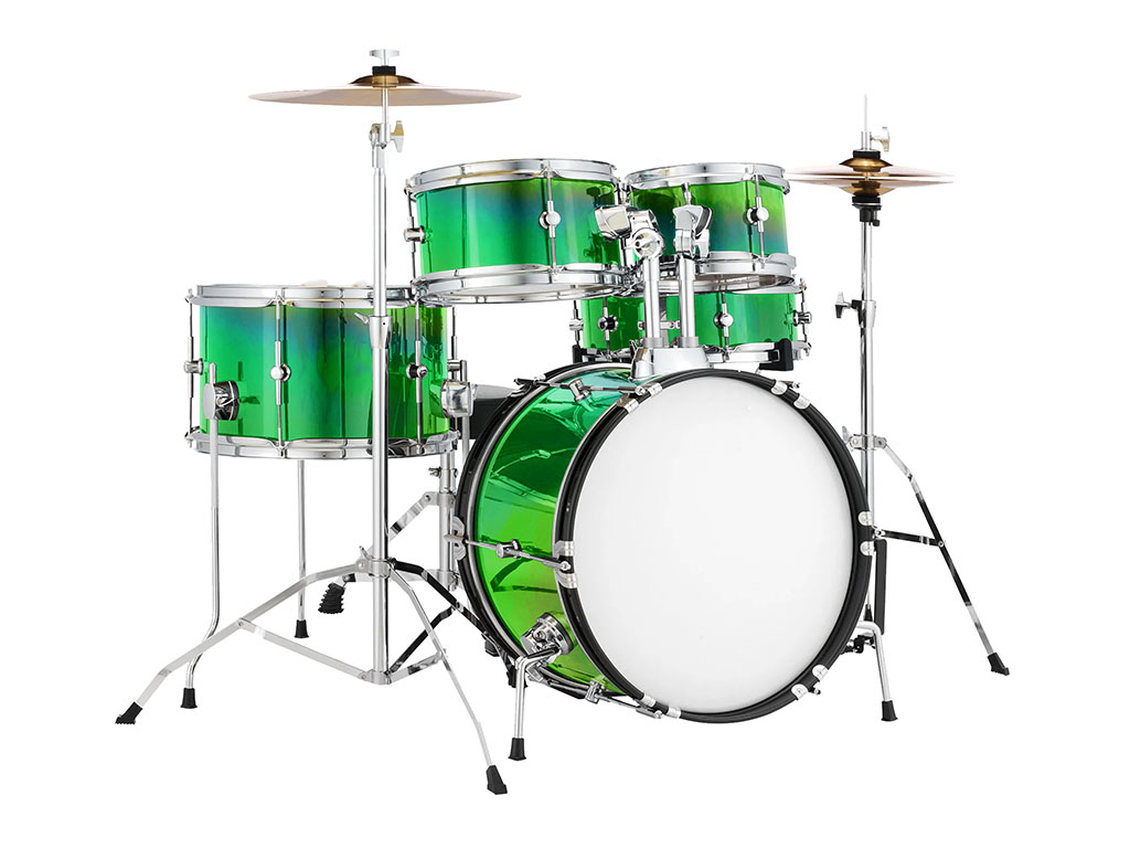 Rwraps Holographic Chrome Green Neochrome Drum Kit Wrap