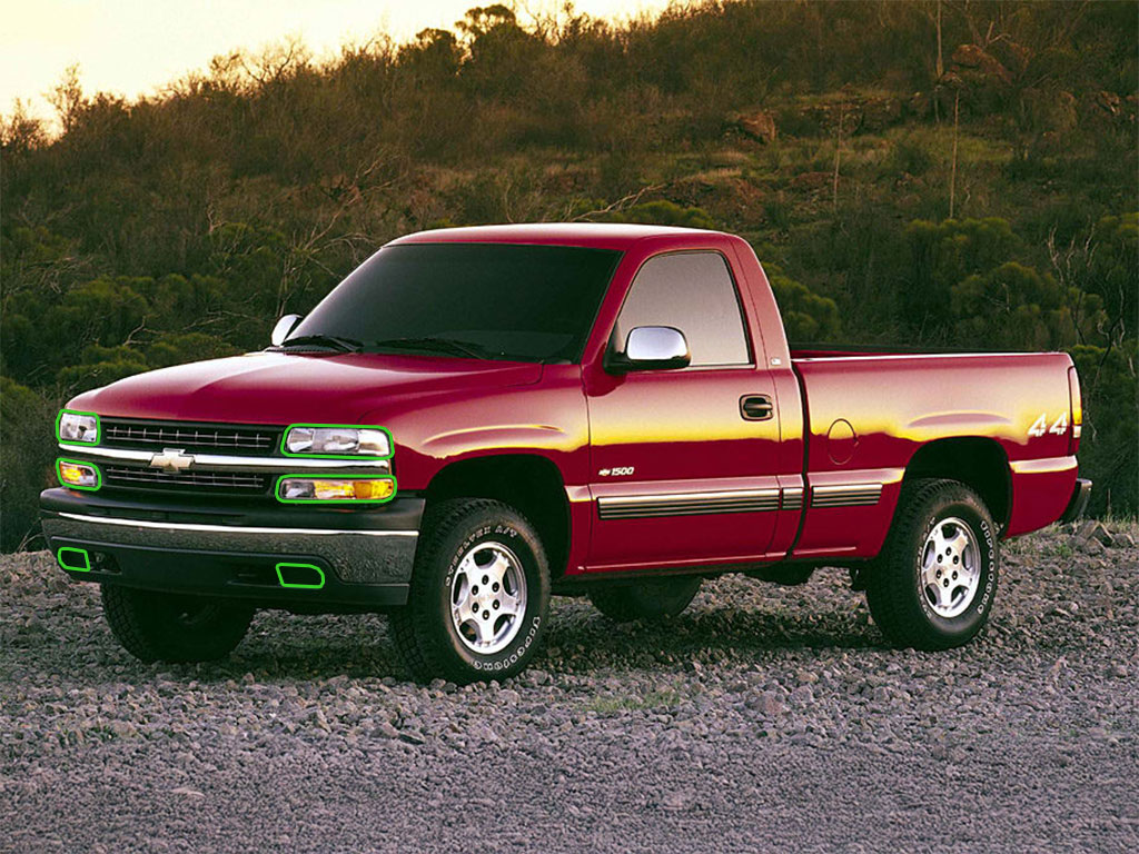 Chevrolet Silverado 1999-2002 Headlight Protection Installation Location