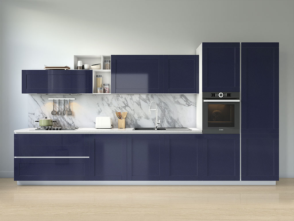 Rwraps Gloss Metallic Midnight Blue Kitchen Cabinetry Wraps