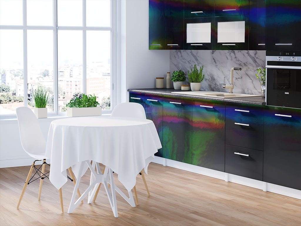 Rwraps Holographic Chrome Black Neochrome DIY Kitchen Cabinet Wraps