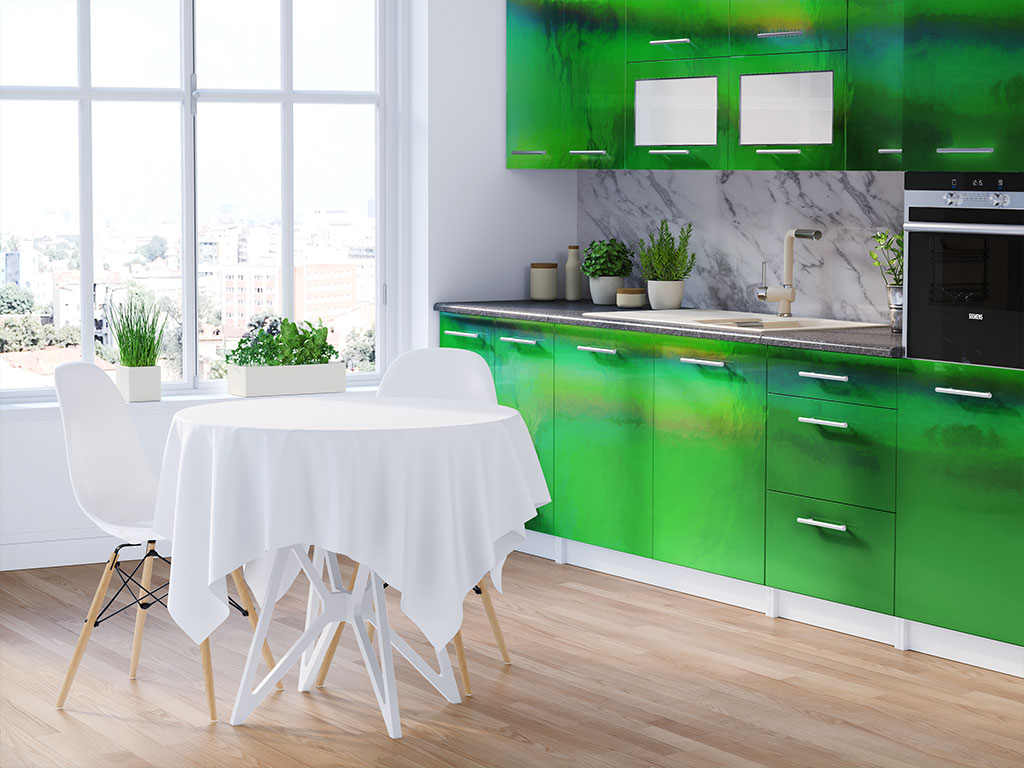 Rwraps Holographic Chrome Green Neochrome DIY Kitchen Cabinet Wraps