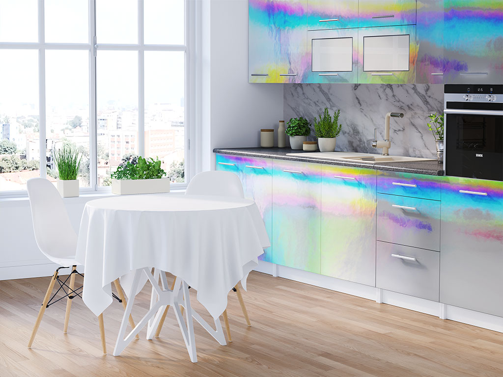 Rwraps Holographic Chrome Silver Neochrome DIY Kitchen Cabinet Wraps