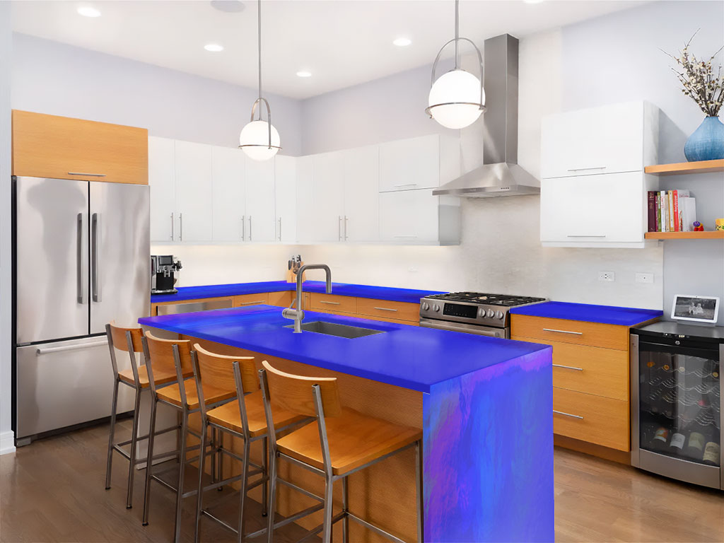 Rwraps Holographic Chrome Blue Neochrome Custom Kitchen Counter Wraps