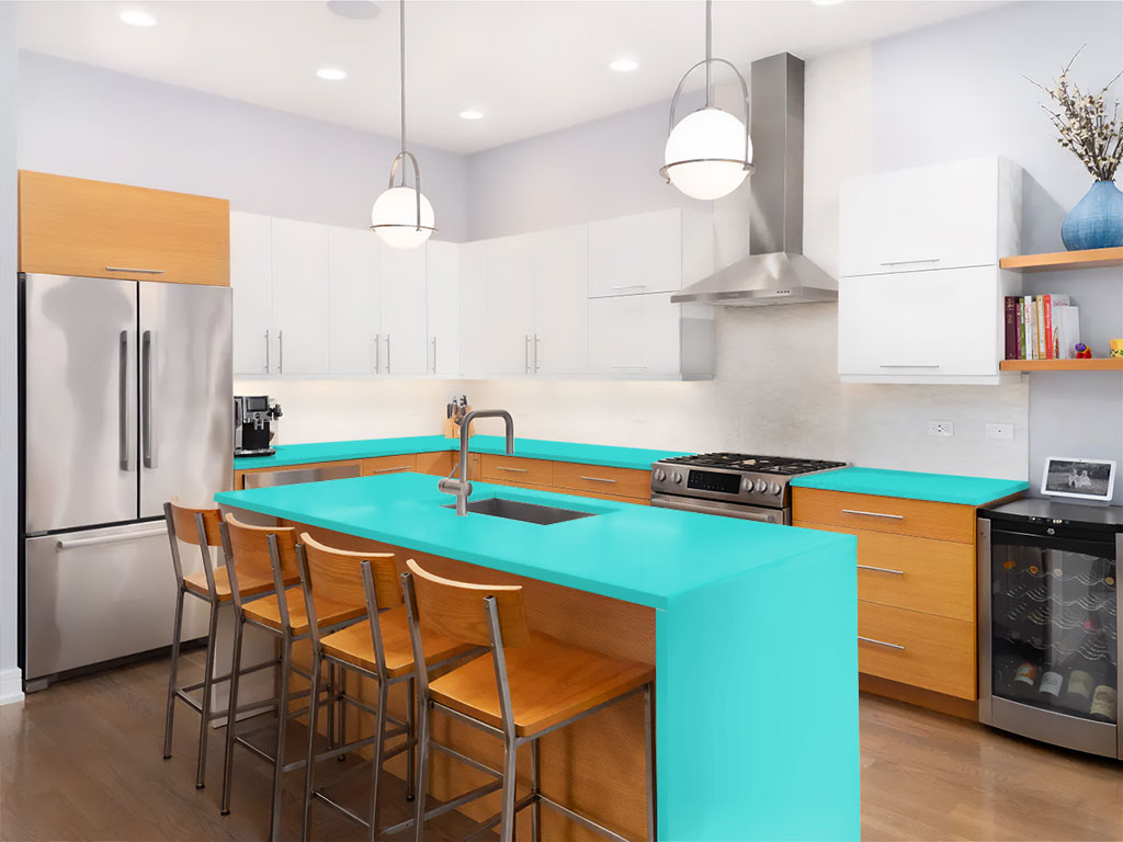 Rwraps Hyper Gloss Turquoise Custom Kitchen Counter Wraps