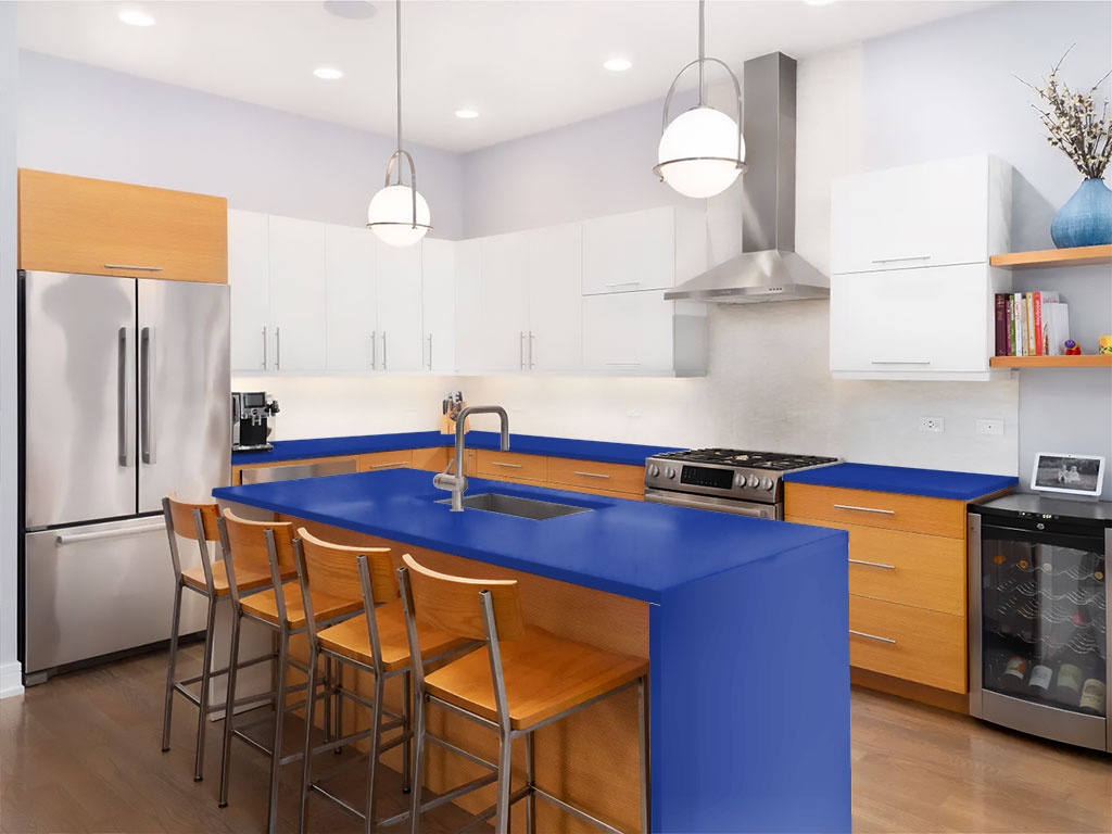 Rwraps Matte Chrome Blue Custom Kitchen Counter Wraps