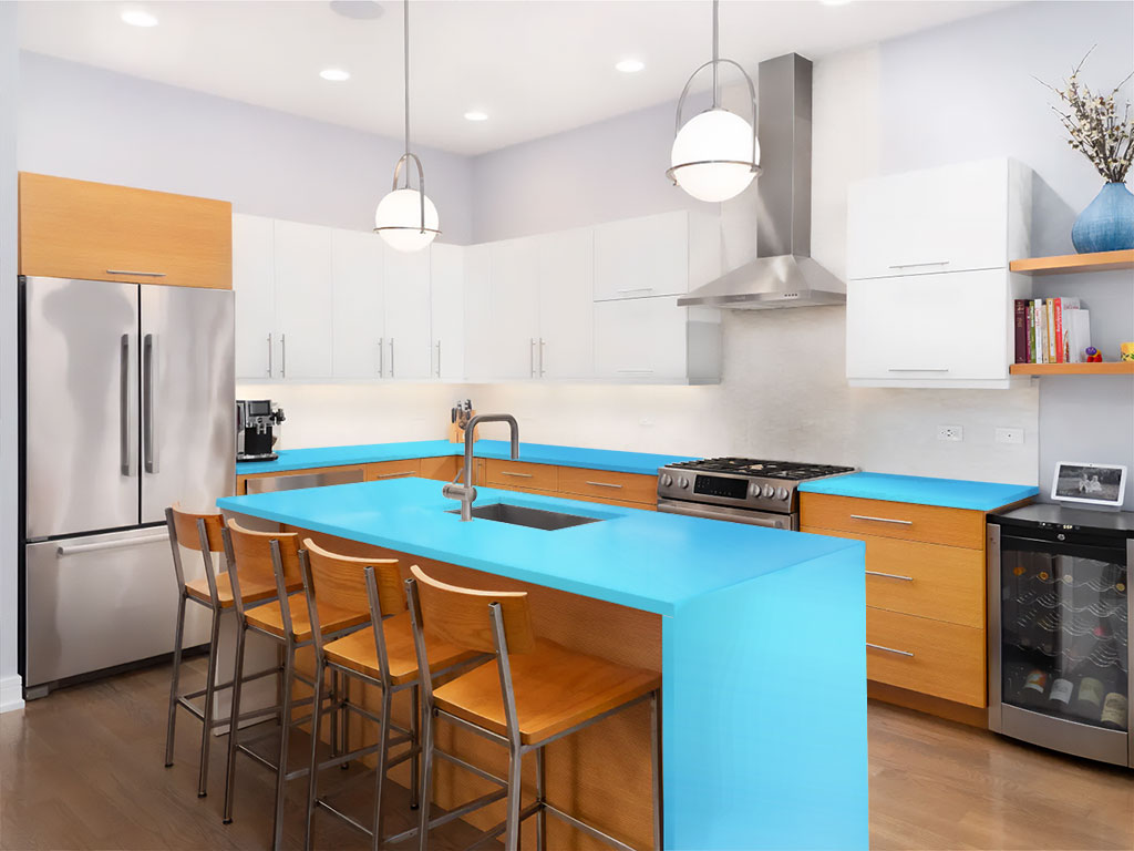 Rwraps Matte Chrome Light Blue Custom Kitchen Counter Wraps