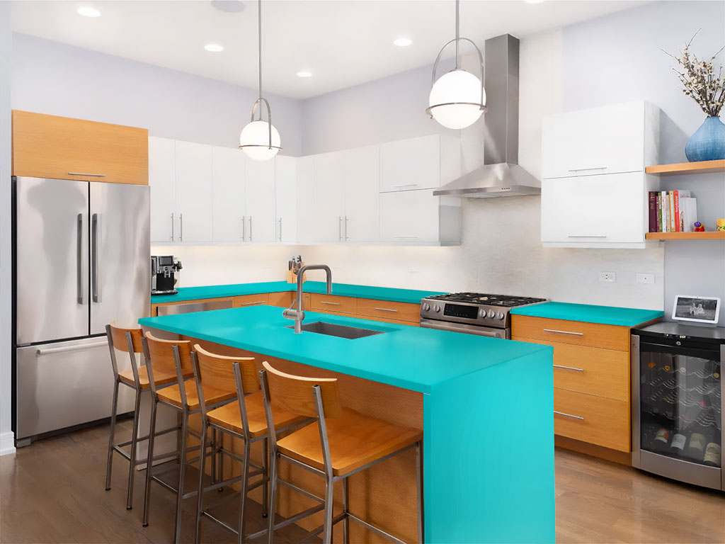 Rwraps Matte Chrome Teal Custom Kitchen Counter Wraps