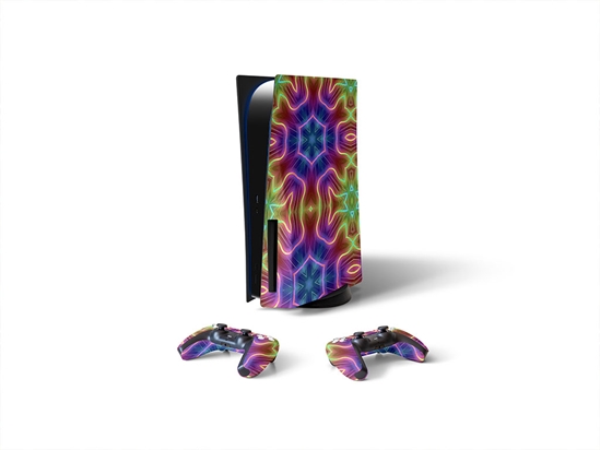 Neon Snowflake Mandala Sony PS5 DIY Skin