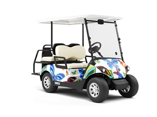 White Flutter Bug Wrapped Golf Cart