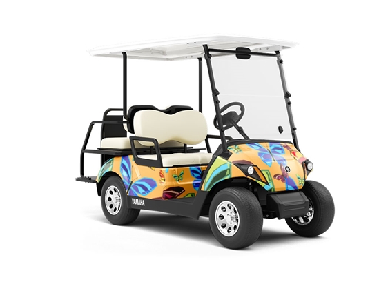 Yellow Flutter Bug Wrapped Golf Cart