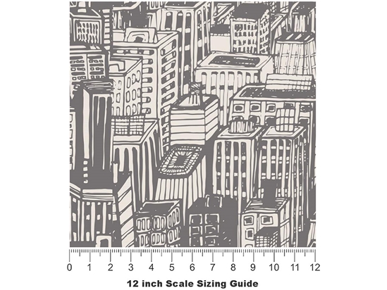 Gray Downtown Cityscape Vinyl Film Pattern Size 12 inch Scale