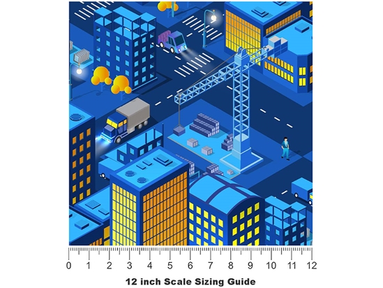 Midnight Construction Cityscape Vinyl Film Pattern Size 12 inch Scale