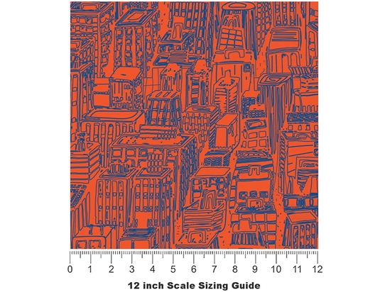 Red Downtown Cityscape Vinyl Film Pattern Size 12 inch Scale