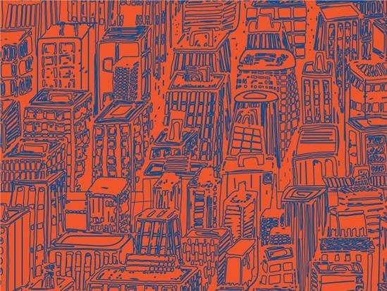 Red Downtown Cityscape Vinyl Wrap Pattern