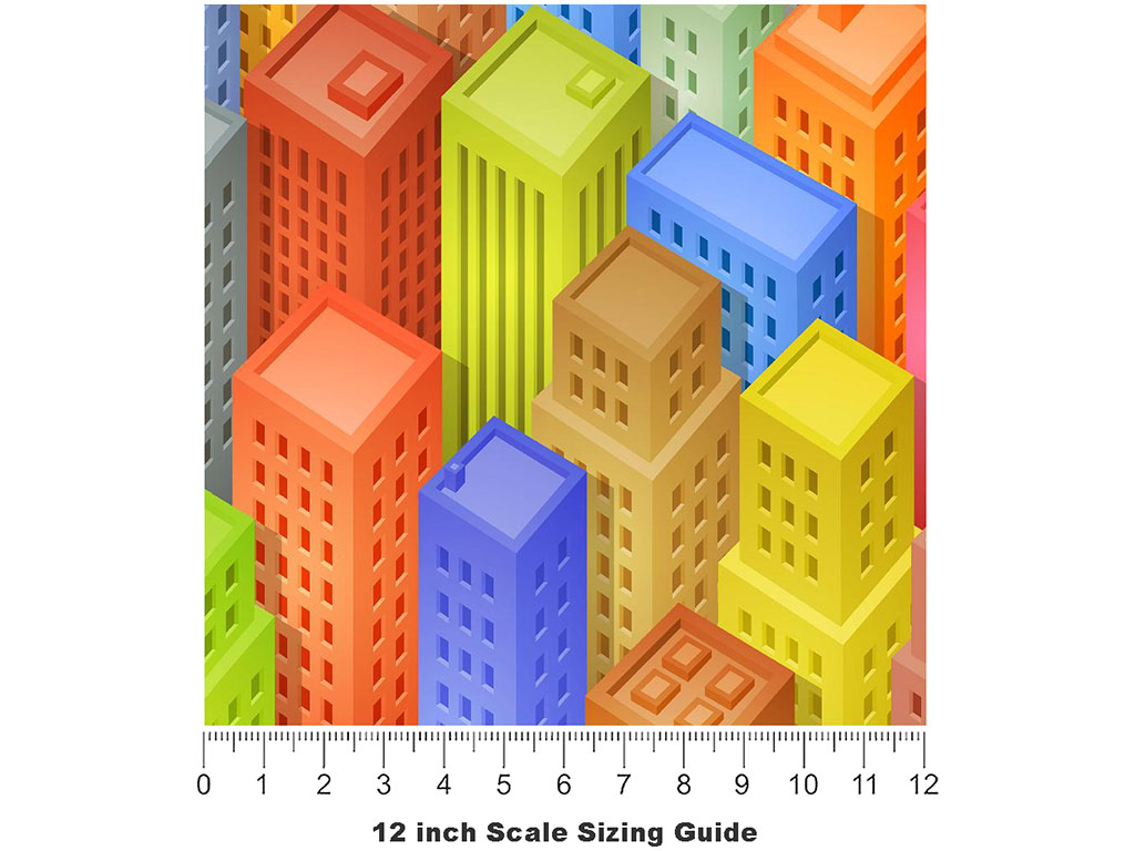 Tetris Towers Cityscape Vinyl Film Pattern Size 12 inch Scale