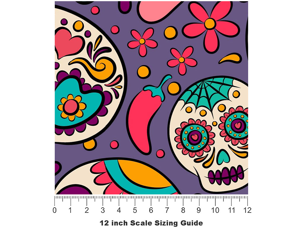 Painted Skulls Halloween Vinyl Film Pattern Size 12 inch Scale