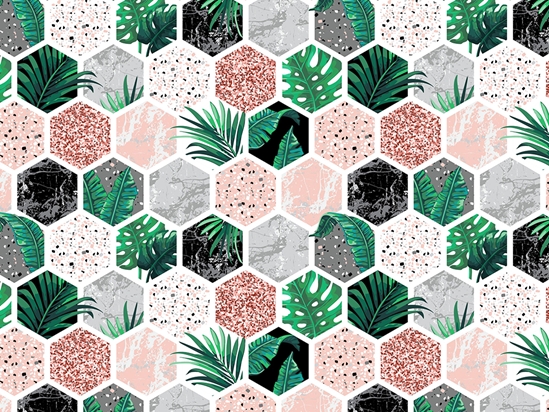 Hollyhock Hexagonal Tile Vinyl Wrap Pattern