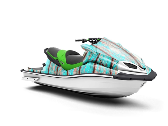 Distressed Aqua Wood Plank Jet Ski Vinyl Customized Wrap