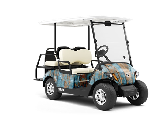 Distressed Denim Wood Plank Wrapped Golf Cart