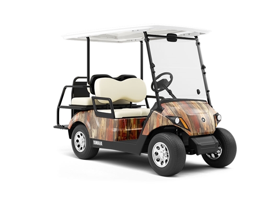 Distressed Cognac Wood Plank Wrapped Golf Cart