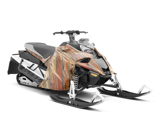 Distressed Cognac Wood Plank Custom Wrapped Snowmobile